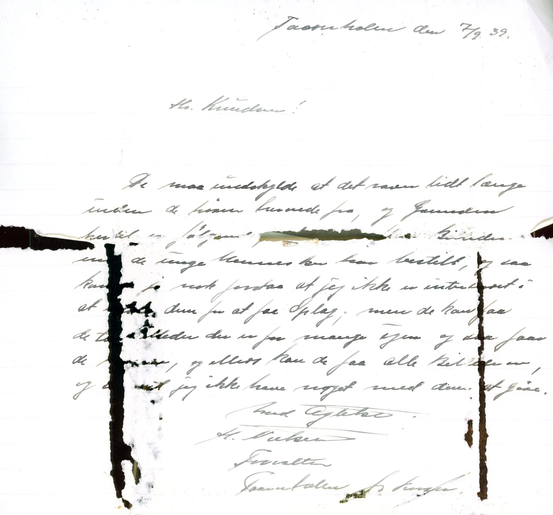 339.2 Brev fra 1939 vedrørende Taarnholm.